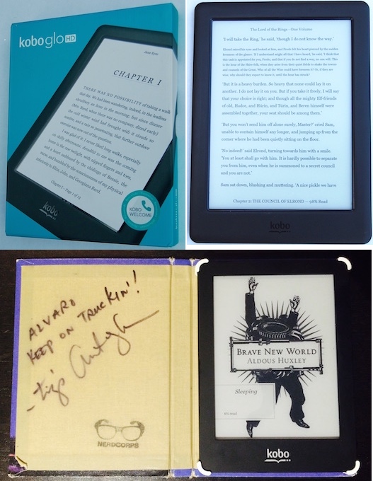 Photo collage of TIm's and Alvaro's Kobo eReaders.