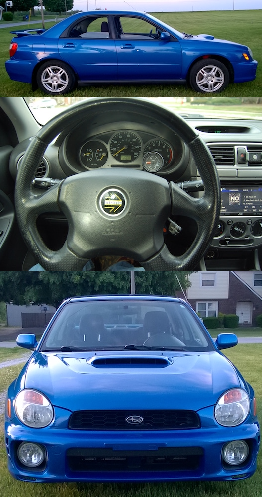 Photo collage of TIm's 2003 WRX exterior and interior.