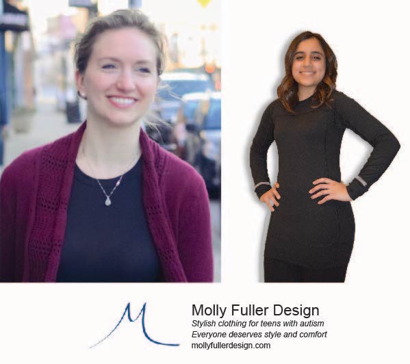 Photo of Molly next to a photo of a young woman wearing one of Molly's stylish compression shirts.